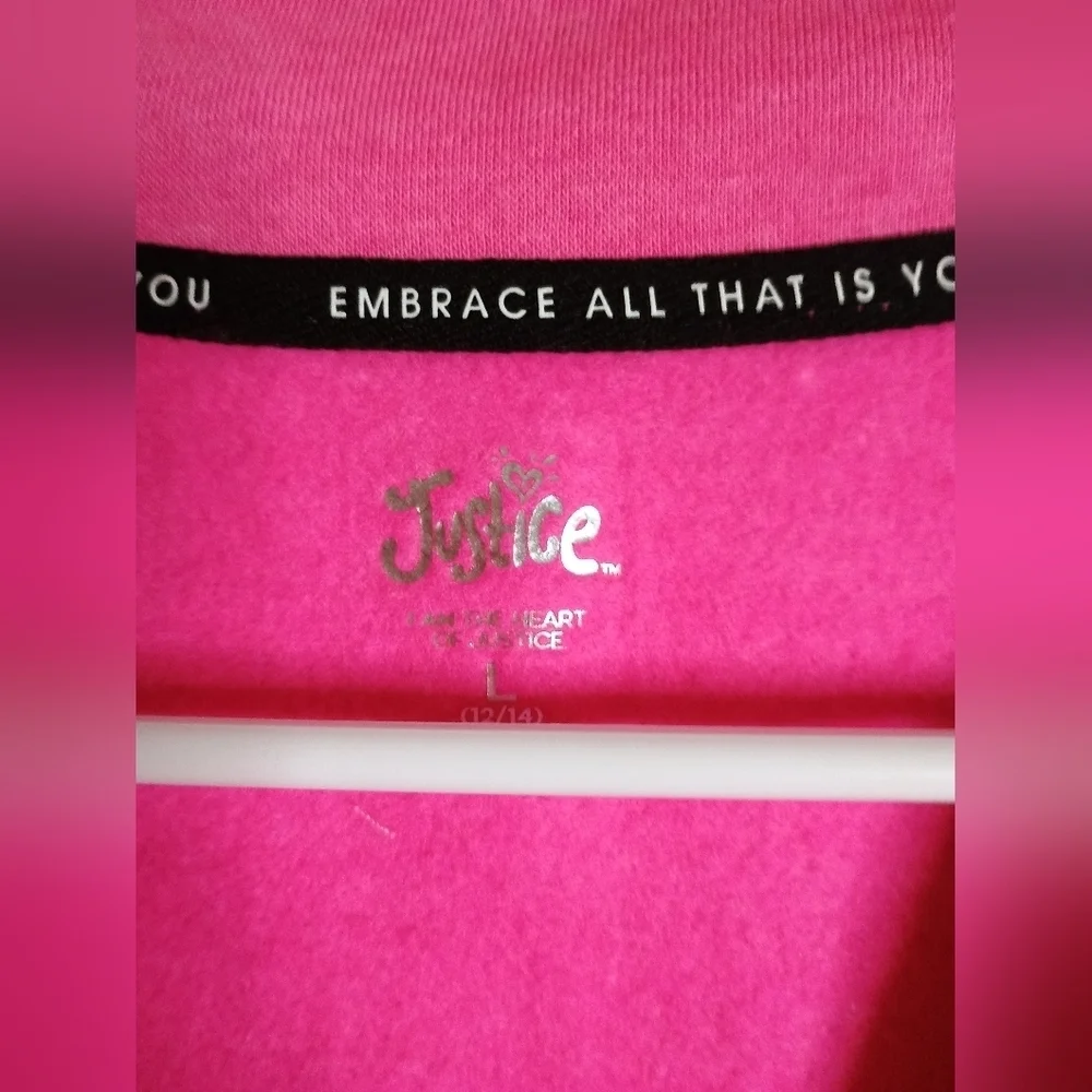 Justice Pink Zip-Up Jacket with White Lettering